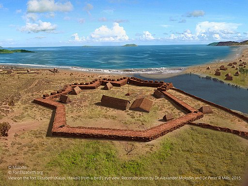 [Pāʻulaʻula/Russian Fort Elizabeth on Kauaʻi] Reconstruction by Dr. Alexander Molodin and Dr. Peter R. Mills.