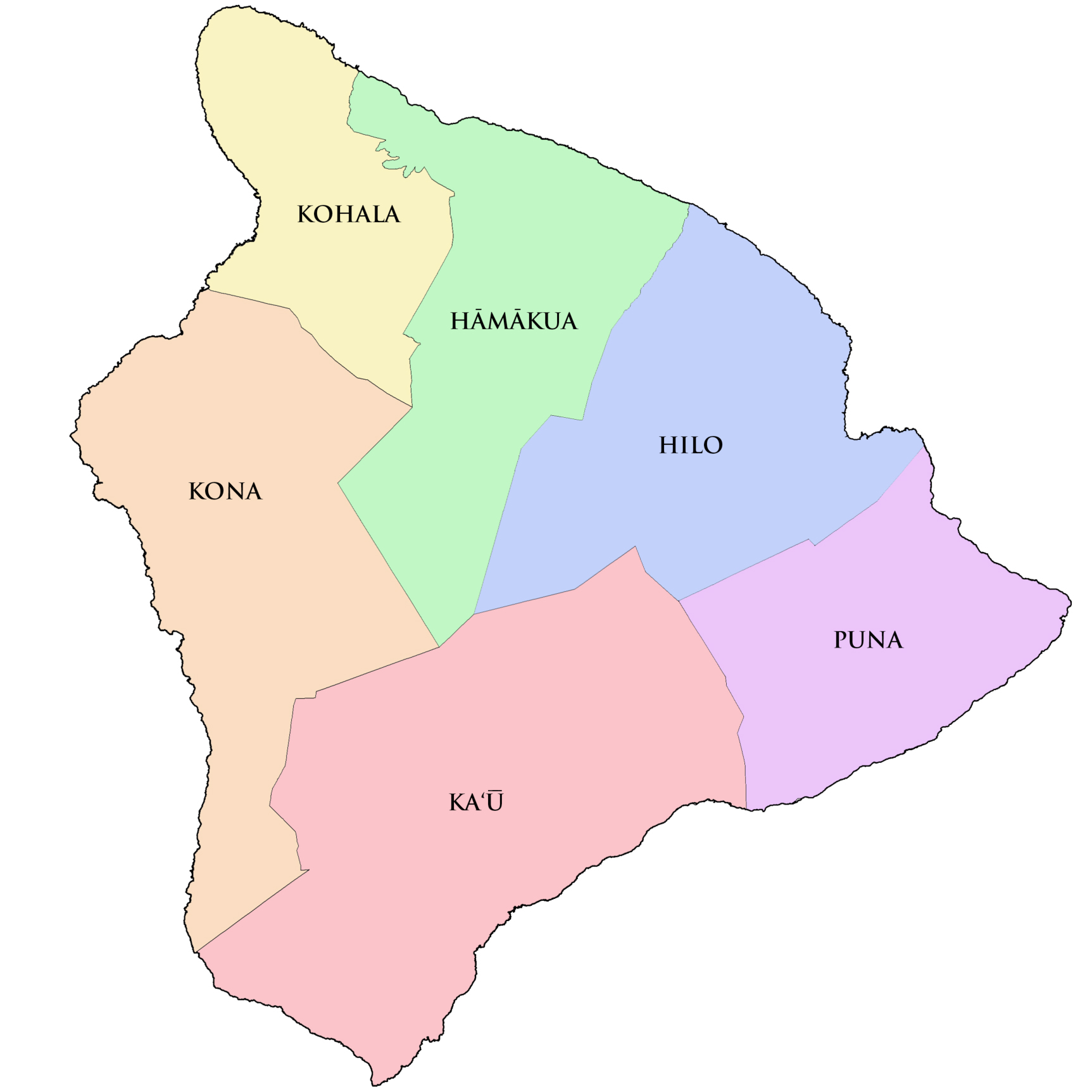[Map of Hawaii Island] Showing six moku