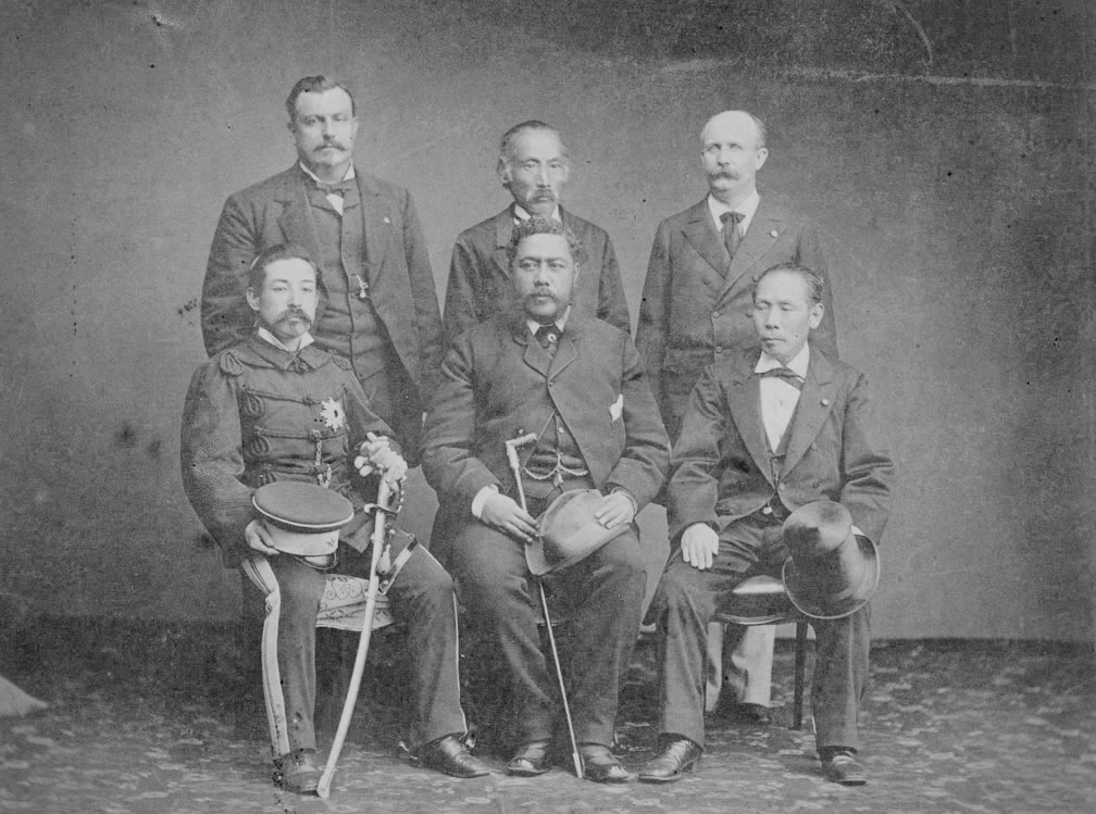 [King David Kalākaua (front, center) in Japan] Photographer unknown.