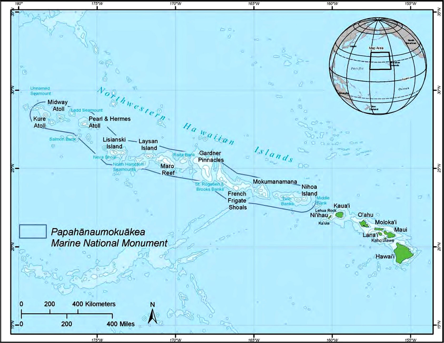 [Hawaiian archipelago with the Northwestern Hawaiian Islands] Image courtesy of NOAA.